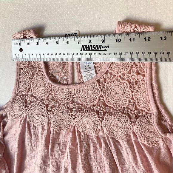 Time and Tru Women Off Shoulder Blouse size L (12-14) Sweet Pink 3/4 Sleeve Lace - Picture 2 of 9